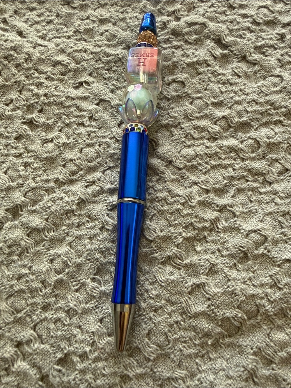 Blue Beaded Decorative Ballpoint Pen - Picture 5 of 5